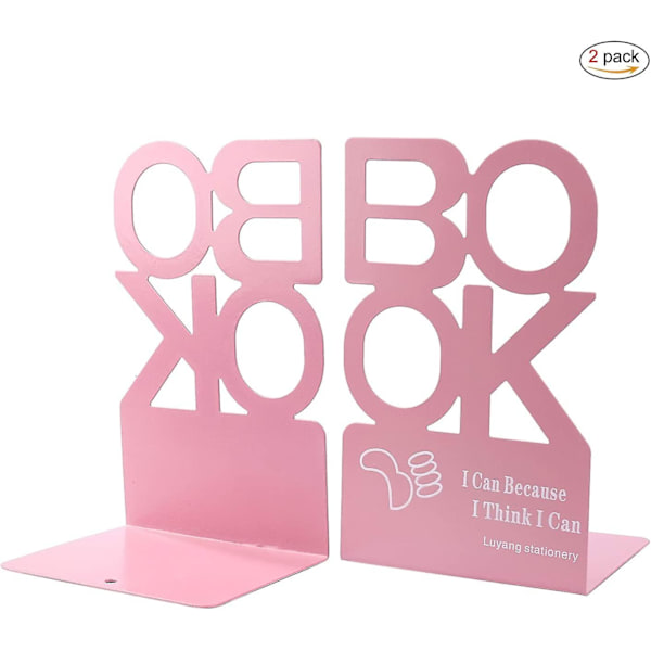 Metallbokstøtte Kreativ \"bok\" Bokstavmønster Bokstøtte Organizer Sklisikker Kunstbokstativ pink