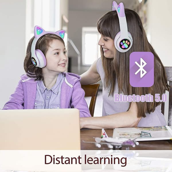 Bluetooth-headset med kattöron, stereoljud, över öron, spelheadset, bas, brusreducerande hörlurar