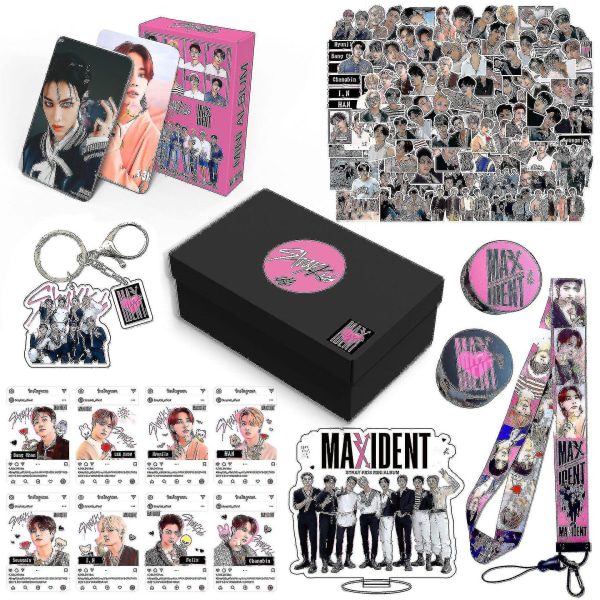 Stray Kids New Album Maxident Gift Box Set Kpop Merchandise Photocards Lanyard Nøkkelring Gaver Kompatible med Skz Fans