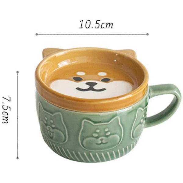Japansk Sød Keramik Shiba Inu Panda Kaffe Kop Med Låg Hjem Par Mælk Morgenmad Kop Vand