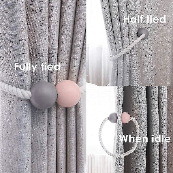 Magnetiske Gardinbindere 2 stk. Vindue Gardinbindere Drage Holdback Træ Gardin Klips Til Hjem, Kollegium, Kontor, Dekorativt Vindue, Grå, Orange (sh