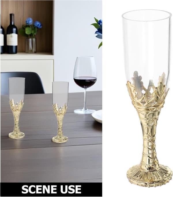 6 stk. gyldne kalkbeger laget av solid PP- og PS-materiale med elegant vintage middelalderstil