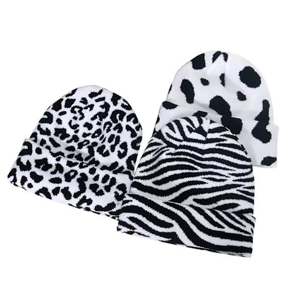 Sinknap Student Beanie Lue med Leopardmønster Varm Høst Vinter Tykk Elastisk Lue For Utendørs Leopard Print
