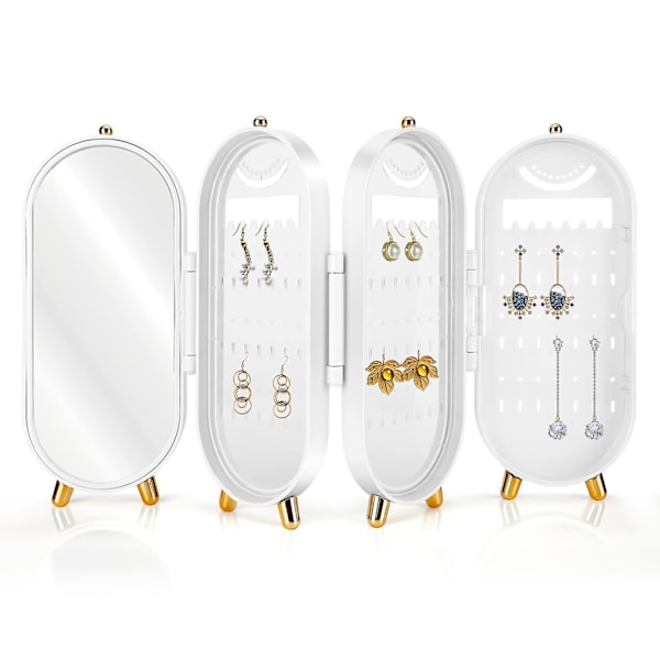 Øreringsholder med Spejl, Foldsom Øreringsdisplay Stativ Organiser Holder Øreringe Studs Opbevaring