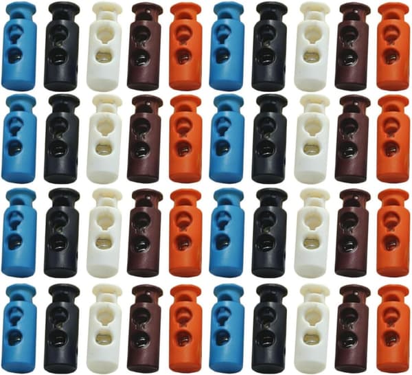 100 stk justerbare doble hull plastfjærspenner elastiske taulåsfangstknapper
