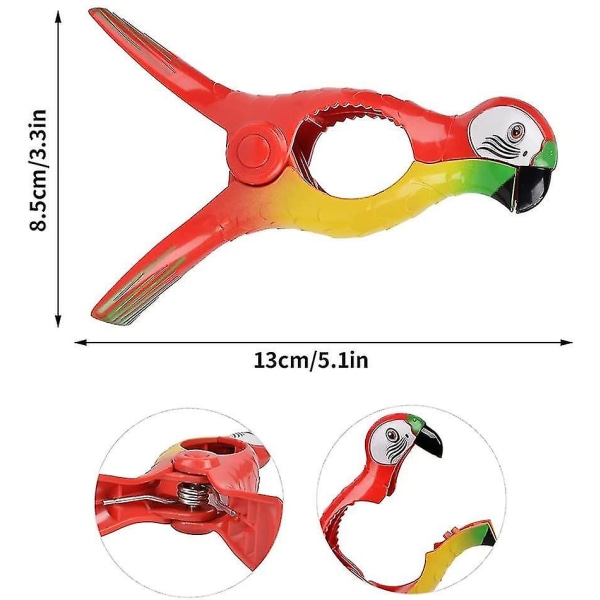 4 stk. Strandhåndklædeclips Papegøjefugl Vindtæt tøjklemme