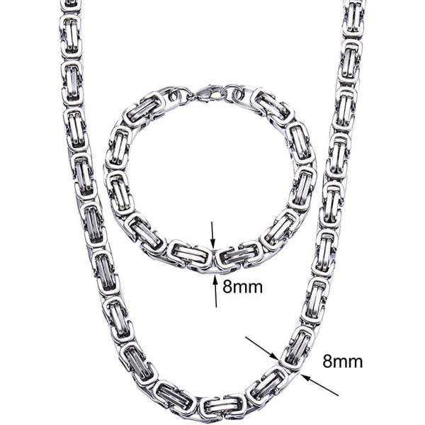 8 mm bredd rostfritt stål kedja halsband och armband Set för Lmell män