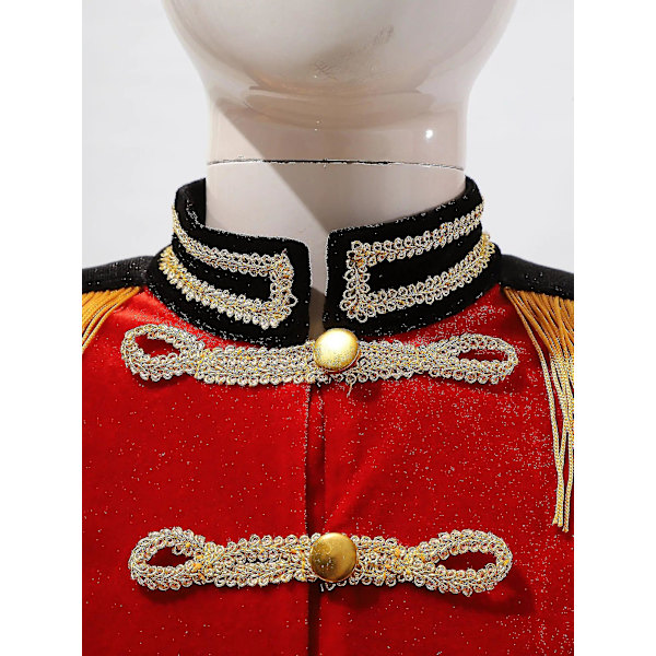 Barnflickor Cirkus Ringmästare Cosplay Kostym Halloween Fest Stå Krage Långärmad Toppar Fransar Pärla Epaulette Jacka Rock