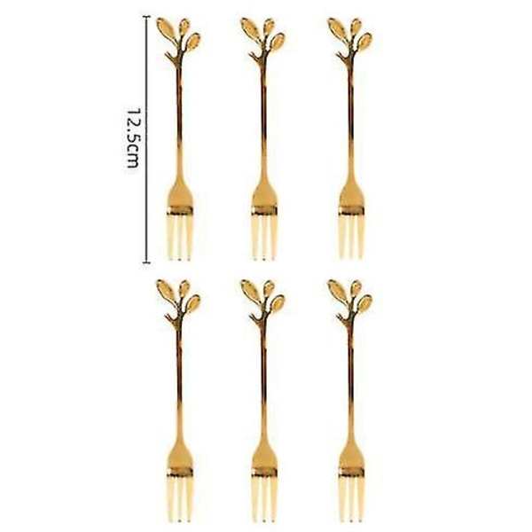 6pcs Stainless Steel Flatware Fruit Fork Dinnerware Leaf