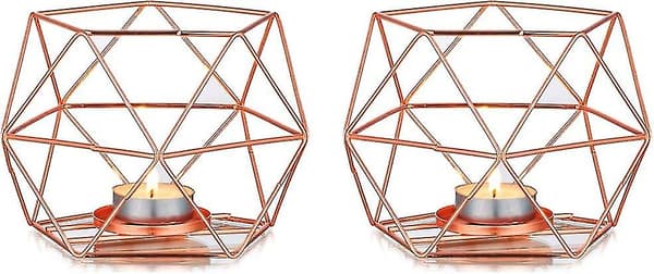 Tealysholder - 2 stk. Tealysholder i roségull, geometrisk design