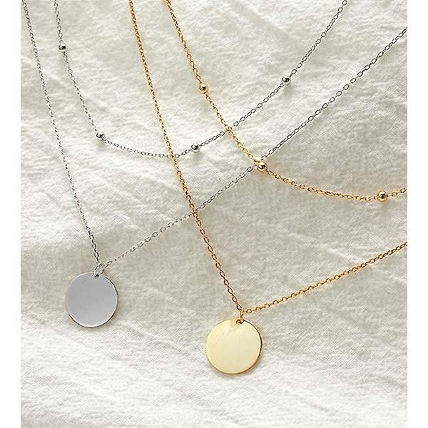 Lagdelt Disk Vedhæng Choker Halskæde Til Lmell Kvinder Piger 925 Sterling Sølv 18k Gave