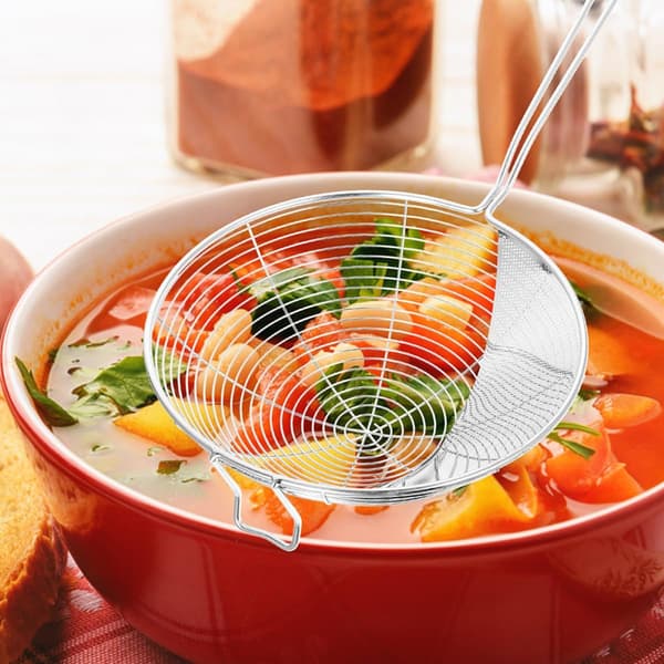 Dørslagskje for pasta og nudler med sil i rustfritt stål, bakelitt, multifunksjonell