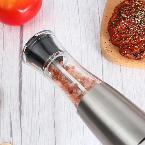 1 stk Elektrisk Salt- og Pepperkvern i Rustfritt Stål, Batteridrevet, Justerbar Tykkelse, Med