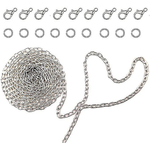 Hopeaketju 10 metriä, ruostumaton teräs, DIY, 20 kpl hummerilukkoja