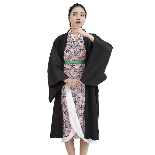 Demon Slayer Anime Kamado Nezuko Kostume Kvinder Kimono Outfits Med Bambus Rekvisitter Rollespilsdragt 3XL