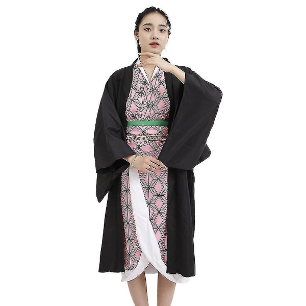 Demon Slayer Anime Kamado Nezuko Kostym för Kvinnor Kimono Outfits med Bambus Rekvisita Rollspel Dräkt 2XL