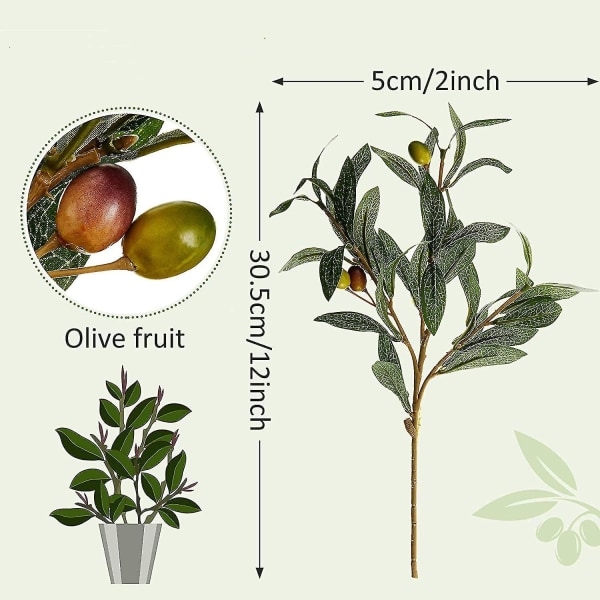 8 stk. 14 tommer Kunstige Olivenplanter Grene Stængler