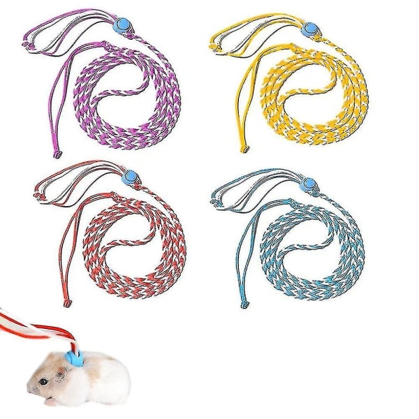 4 stk. Hamster Sele og Line - Justerbar Sele i Nylon til Smådyr - Gåturtov