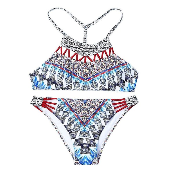 Floral High Neck Strips Design Sommer Badedrakt Bikini