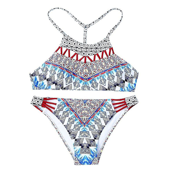 Floral Hög Halsband Stripes Design Sommar Badkläder Bikini