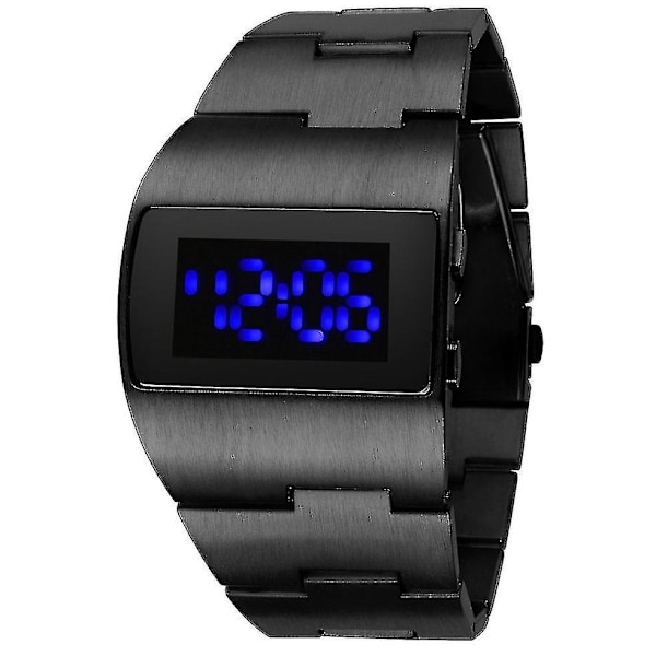 Digitalklokke for menn, moteinspirert, militær sportsklokke, svart rustfritt stål, stor håndledd, multifunksjonell elektronisk armbåndsklokke for menn black red