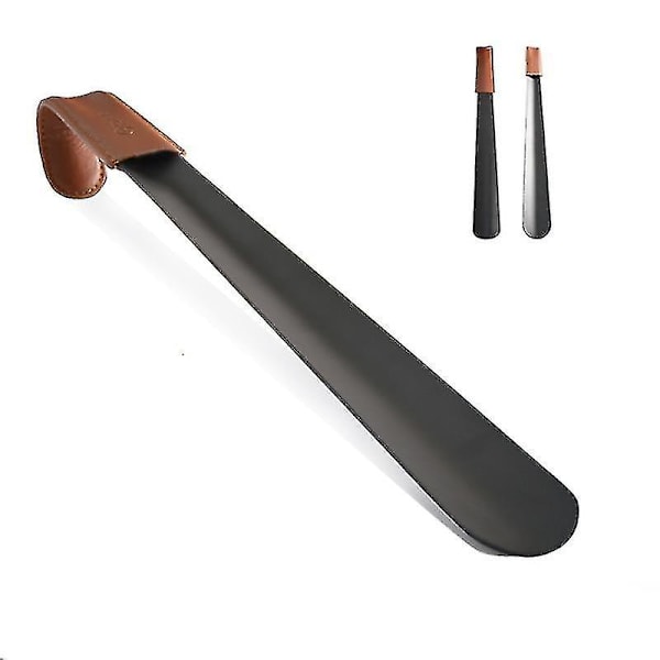 Ruostumattomasta teräksestä valmistettu pitkäkahvainen kenkälusikka nahkapäällysteellä, apuvälineen käyttö 2pcs 005B