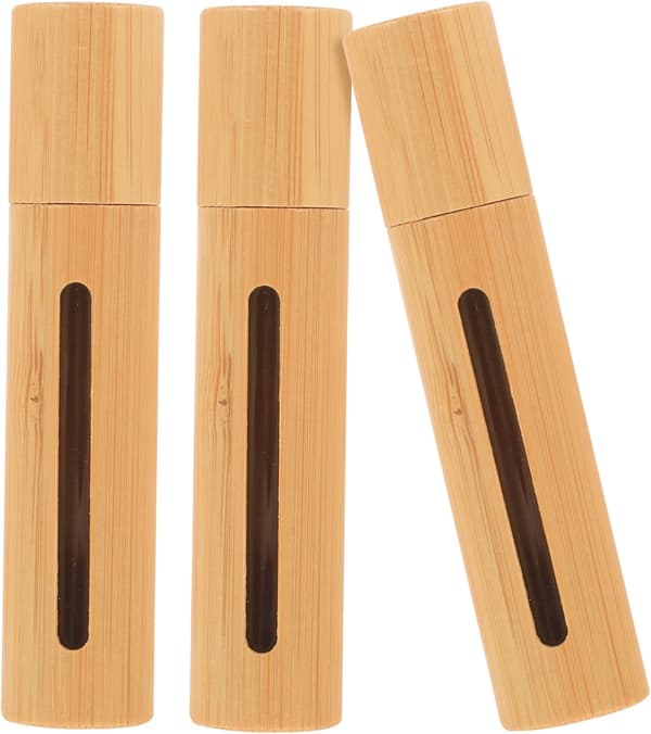 Bambu Roll-on Flaskor 3st 10ml Små Tomma Eterisk Oljehållare med Fönster för Resor och Aromaterapi