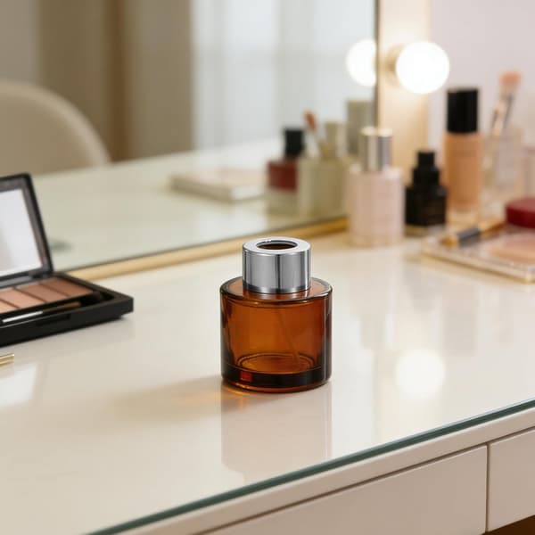 2 st 50 ml aromaterapidiffusorflaskor i glas, cylindriska påfyllningsbara eteriska oljeburkar i bärnsten