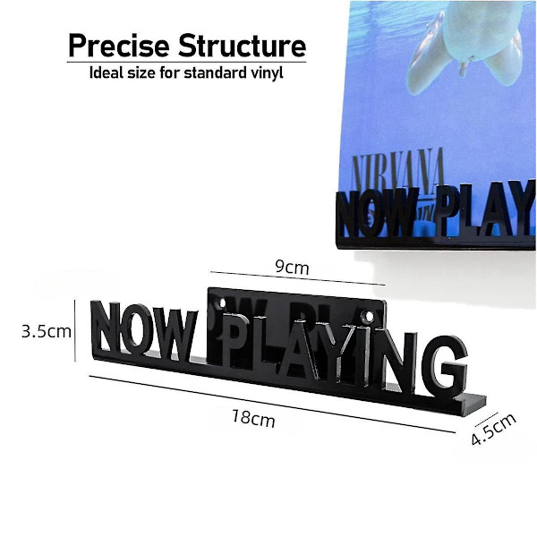 Seinälle kiinnitettävä CD-levyjen näyttöteline, 'Now Playing' -akryylilevyhylly kodin sisustukseen, musta