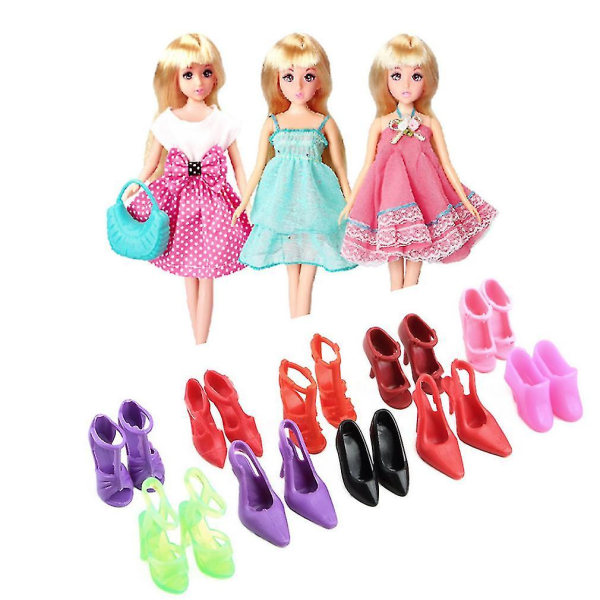 5 stk Håndlagde prinsessekjoler 10 sko Barbie-dukke