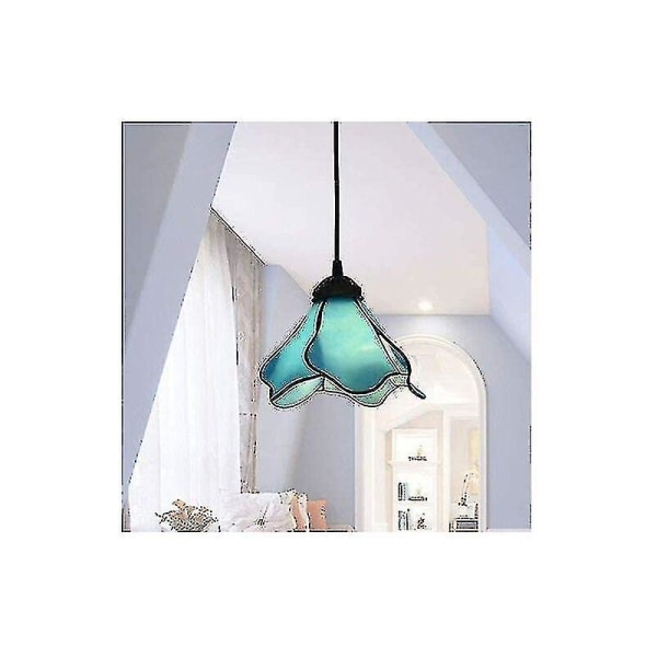 Factory Price European Tiffany E27 Romantic Pendant Light Mediterranean Chandelier Adjustable Height Blue Glass Hanging Lamp Dining Room Children's Ro