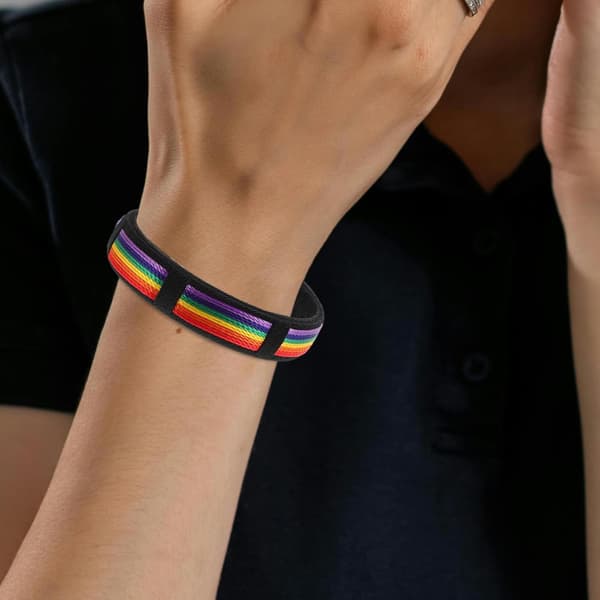 Regnbue mansjettarmbånd i polyester for kvinner, åpent justerbart regnbuearmbånd