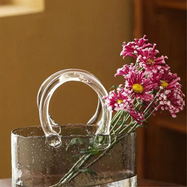Nordisk Glas Fiskekum Glas Vase Transparent Taske Hydroponisk Blomsterarrangement Vase Borddekoration Håndtaske Glas Vase