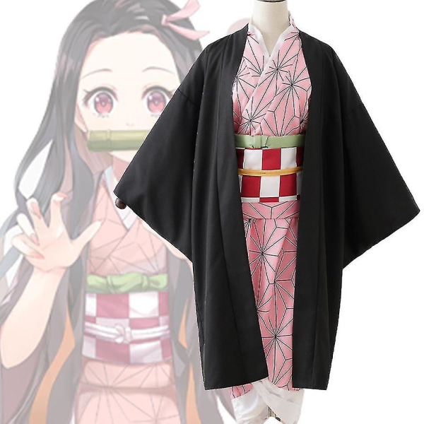 Demon Slayer Kamado Nezuko kostyme antrekk satt med bambus rekvisitter XL