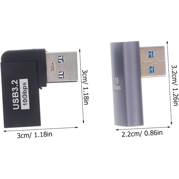 2 kpl USB 3.0 Kulmaliitinadapteri Oikeakulmainen USB-adapteri kannettavan tietokoneen liitettävyyteen