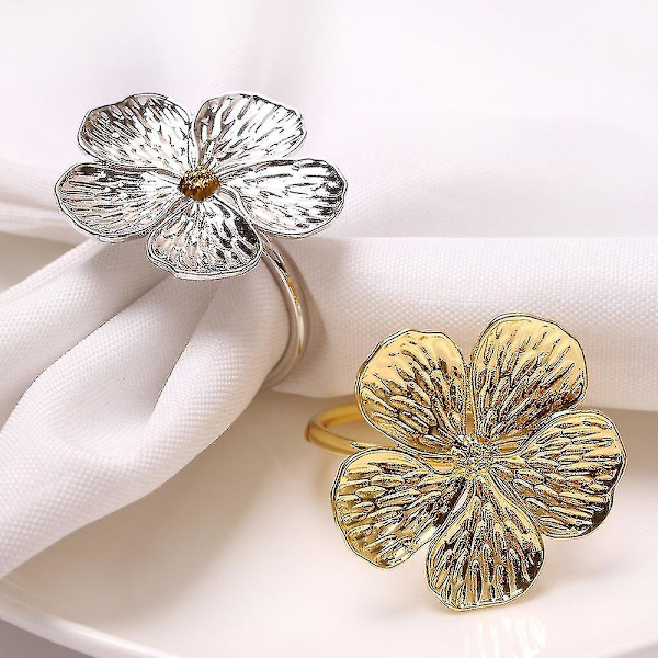 6 st Blomblads Servett Hållare Blommiga Servettringar Guld