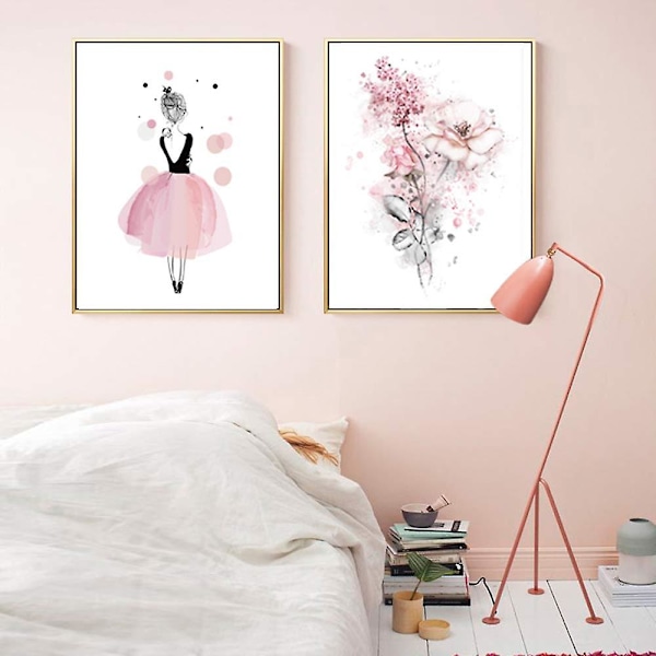 Set med 3 Posters 30x40 Flickrum Rosa Bild Väggdekor Canvas Födelsedagspresenter