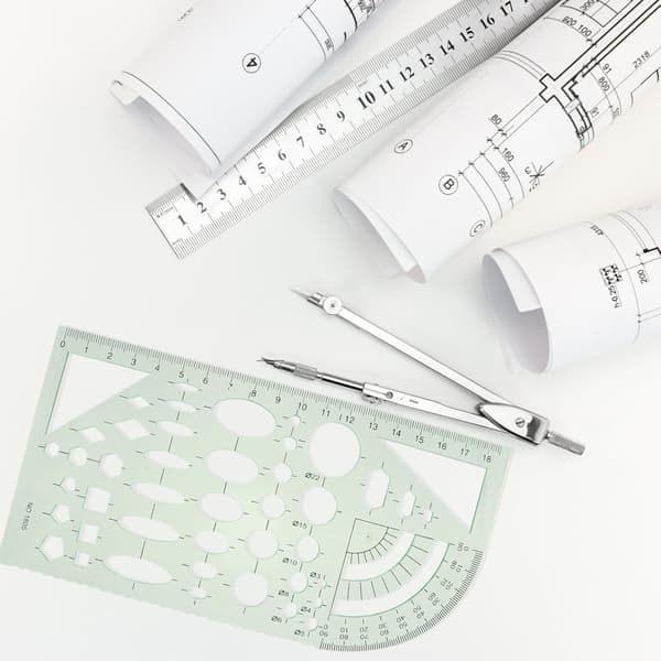 6 st gröna geometriska ritlinjaler i plast, mätmallar