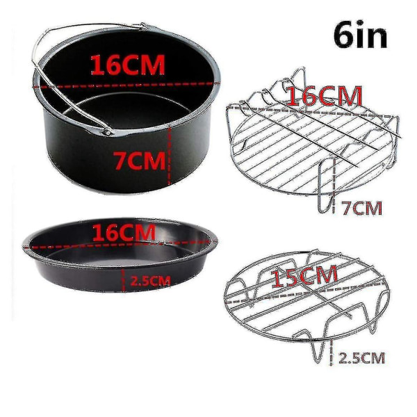 4 stk Luftfrityr Tilbehør 6 tommer Passer til Luftfrityr 2.3-3.2qt Bakekurv Pizzaplate Grillgryte K-yuhao