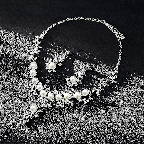 1 Set Halsband Örhängen Blommig Bröllopspresent Brud Smycken Kvinnor Imitationspärla