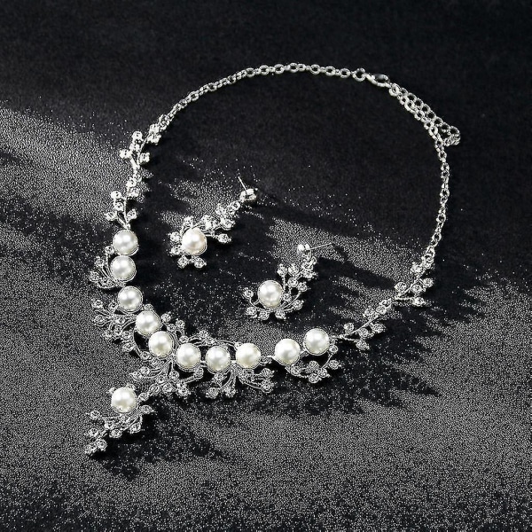 1 sett halskjede øredobber blomster bryllup gaver brud smykker kvinner  imitasjon perle 6d87 | Fyndiq