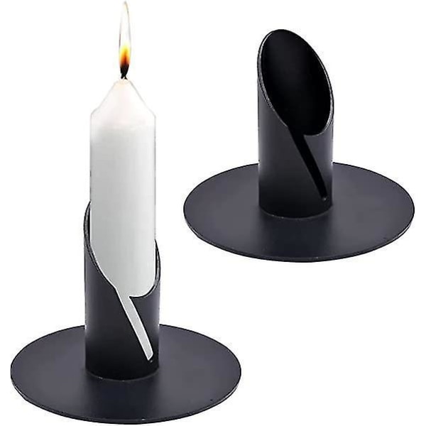 2kpl metalliset kynttilänjalat, musta kartiomainen yksinkertainen muotoilu