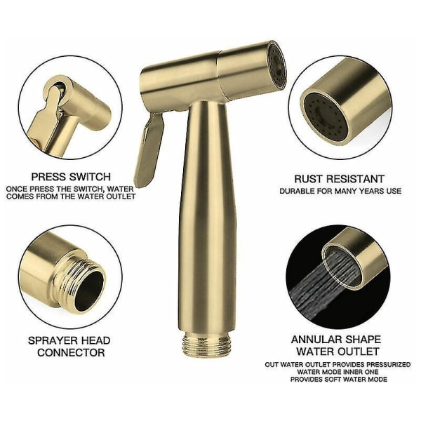 Kryc-spraymunstycke WC Enstycke I Rostfritt Stål, Bidet Spray Kit, WC Spray Munstycke Kran (guld)