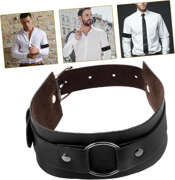 Läderarmband 2-delat set Svarta läderärmhållare Elastiska armbindlar