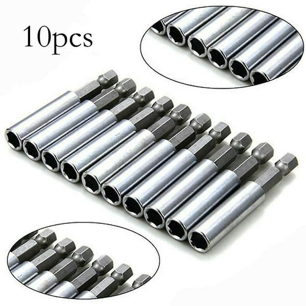 Bittholdermagnet 1/4\" bits 60mm Brakett Bittholder Forlengelse Bor. (sølv) (10 stk)