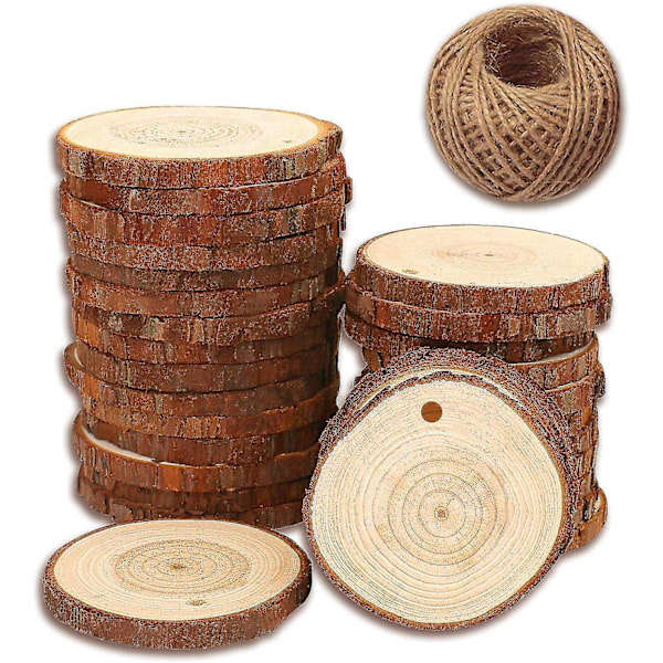 30 stk Naturlige Træskiver Runde DIY Håndmalede Stykker