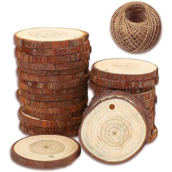 30 stk naturligt træskiver rund ornament 2,4''