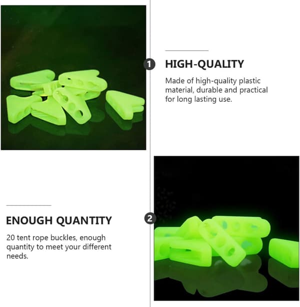 Fluorescerande tältrepspänne och triangulär repjusterare 20 st utomhustakspännen