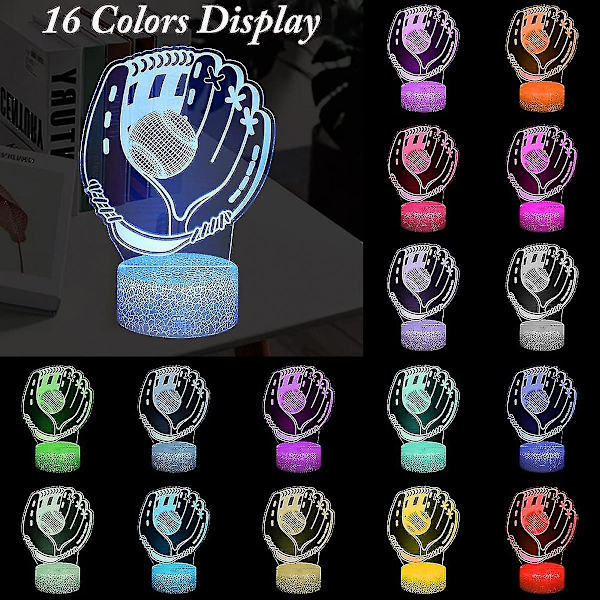 3D Baseball Natlampe Sport Elskere Fjernbetjening 16 Farver