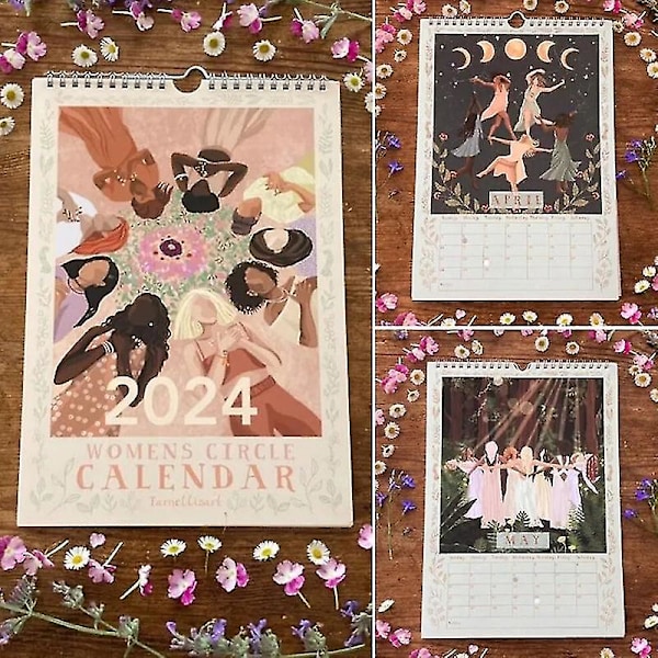 2024 Kvinnors Cirklar Kalender, Färgglada Väggkalendrar, Hängande Väggkalender Årlig Planerare, Färgglad Väggkalender